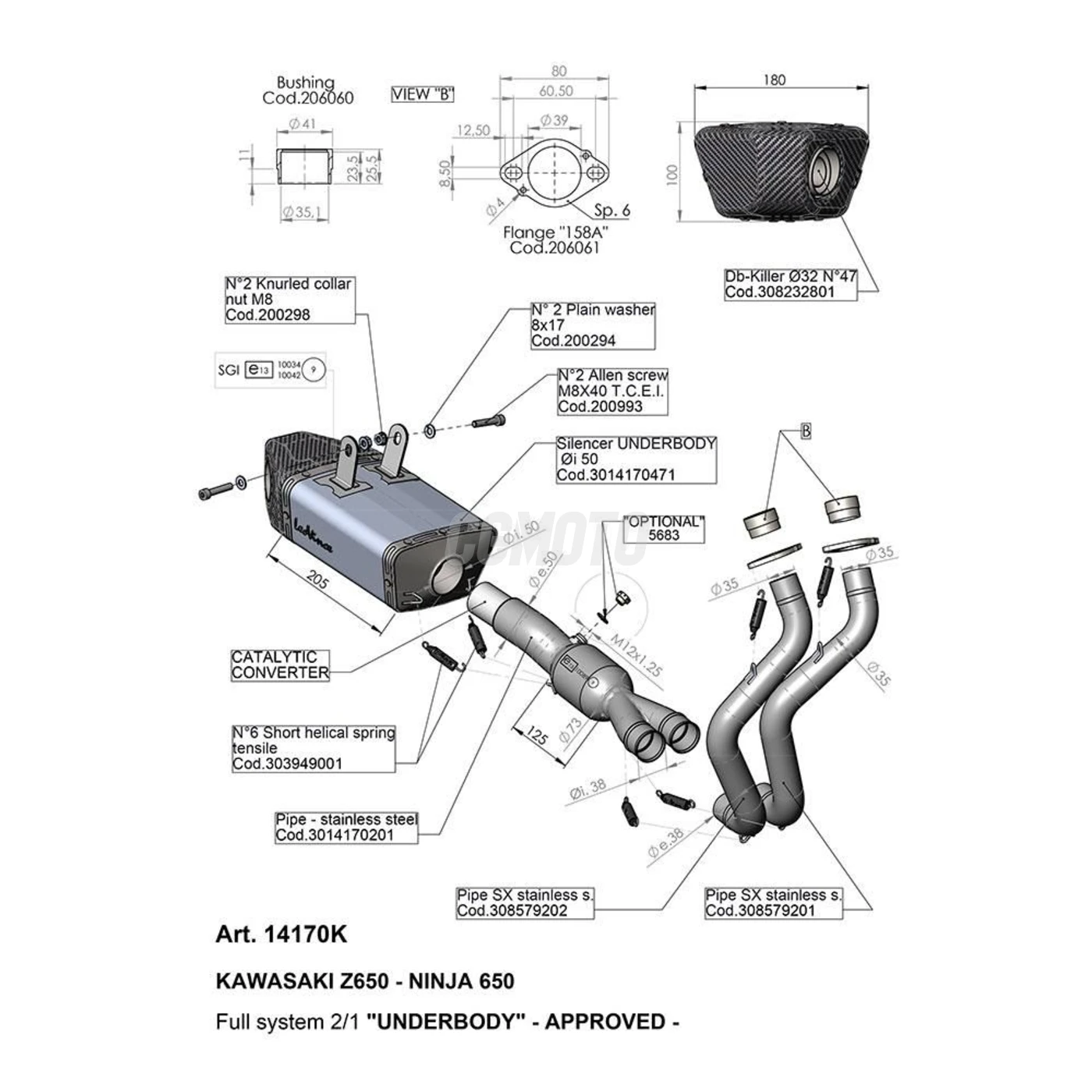 SBK SBK U.B. 2/1 KAWASAKI Z 650/NINJA 650 INOX with catalyst FULL SYSTEM 2/1