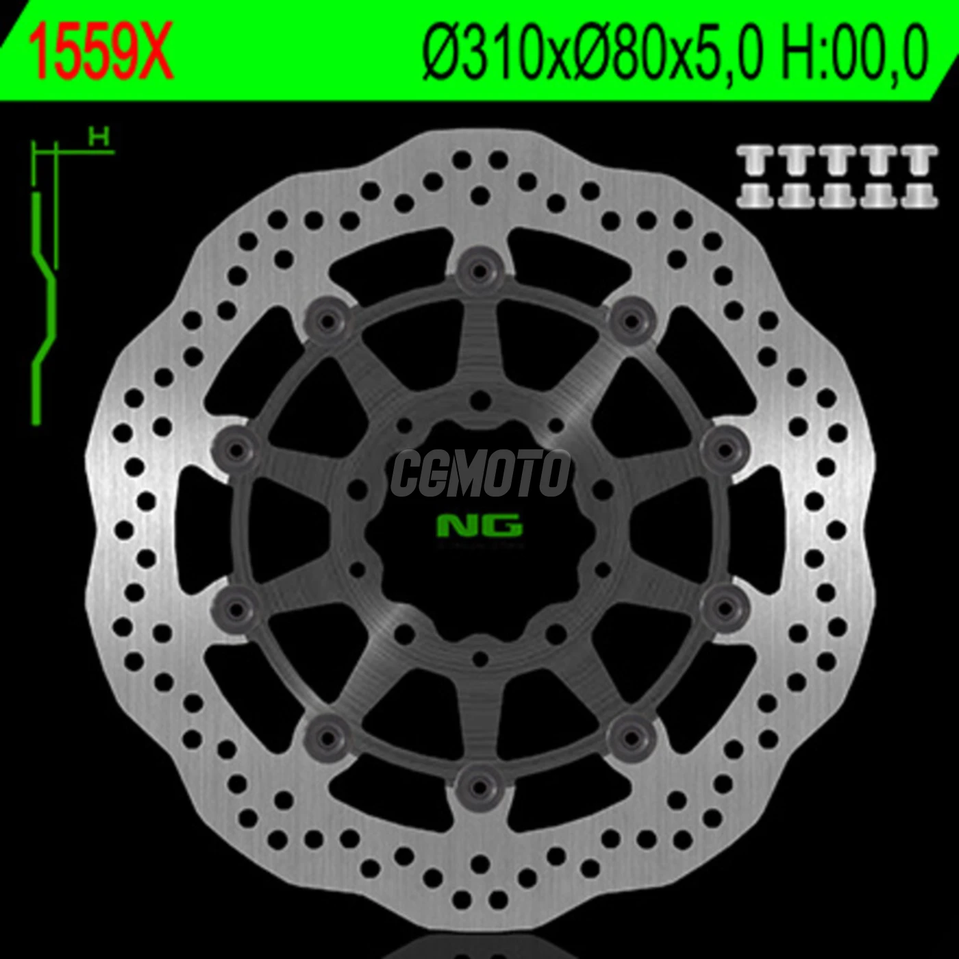 Disque avant NG 1559X semi FLOATING wave ZX636-R ABS 13-16 / Z800 ABS, E ABS 12-16 VERSYS 1000 15-17 / GTR1400 ABS 07-17