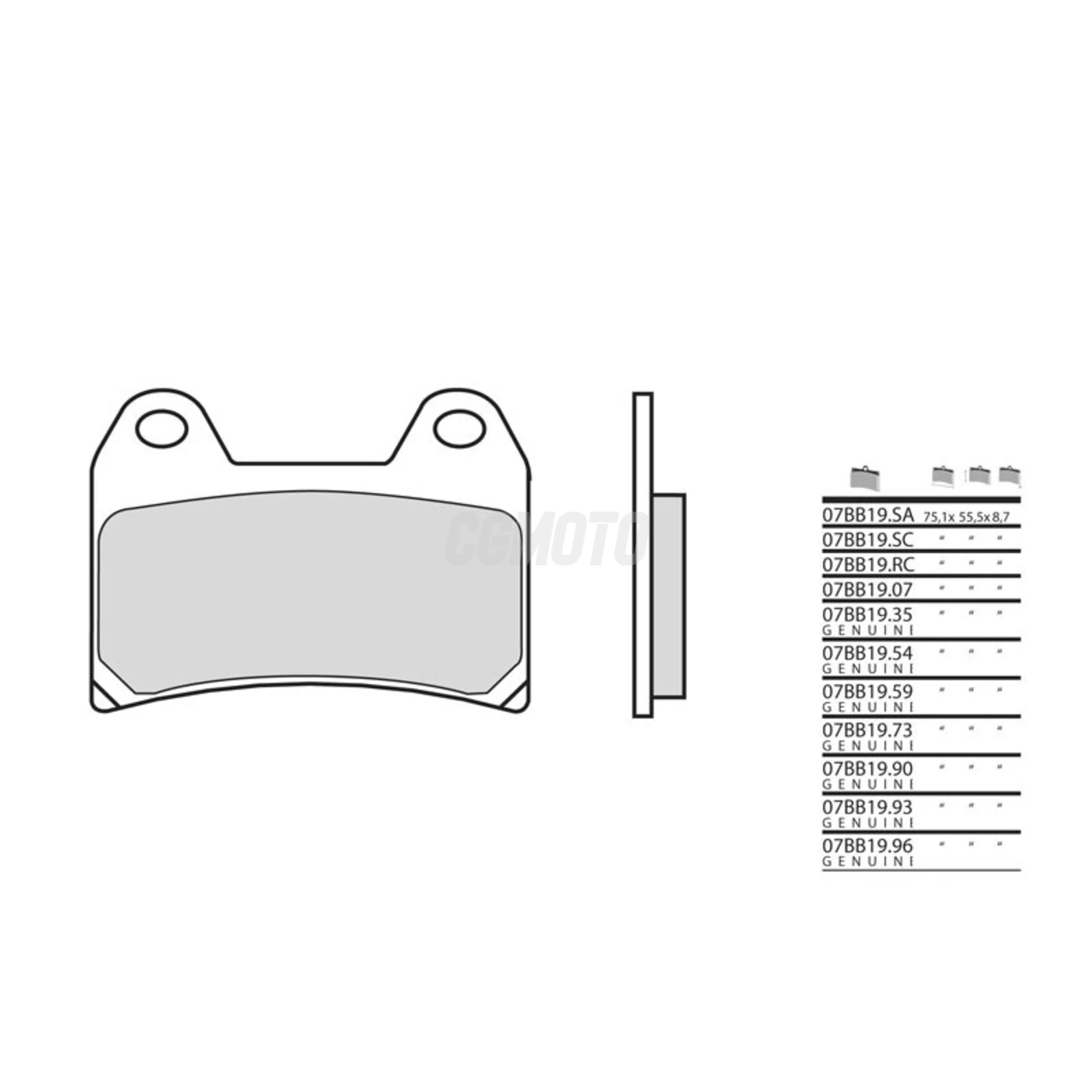 Plaquette de frein BREMBO type 07BB19LA métal fritté route