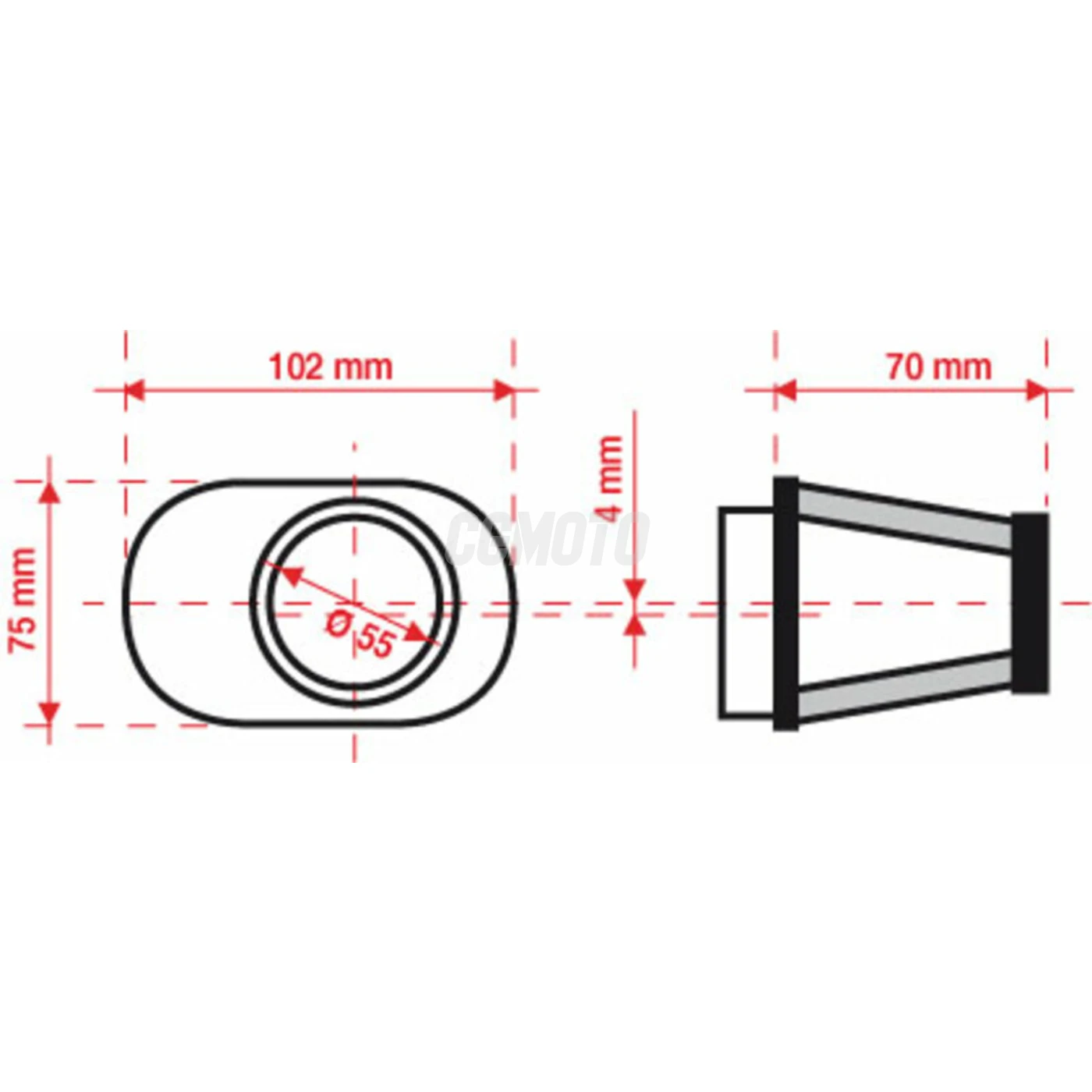 FILTRE A AIR BMC INDIVIDUEL CONIQUE DECALE A droitE