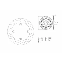 Disque de frein arrière Brembo Serie ORO rond fixe Honda CB600F HORNET